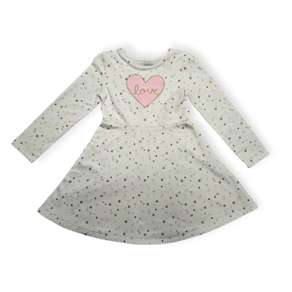 White Long Sleeve "Softest Dress" with Embroidered Pink Heart